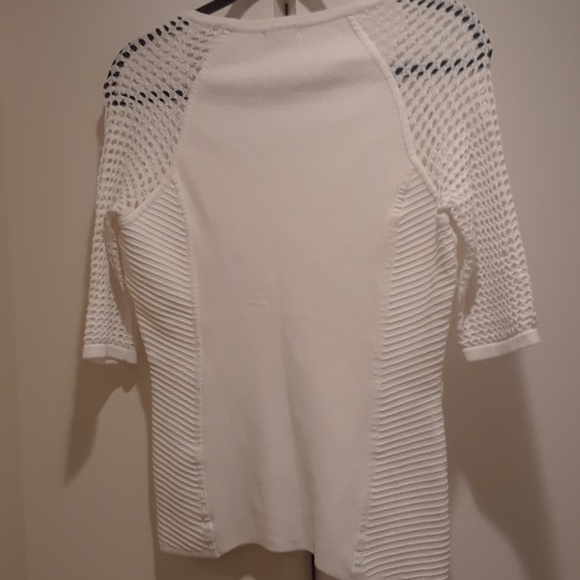 Cache White Short Sleeve Knit Sweater Crochet - Picture 4 of 4